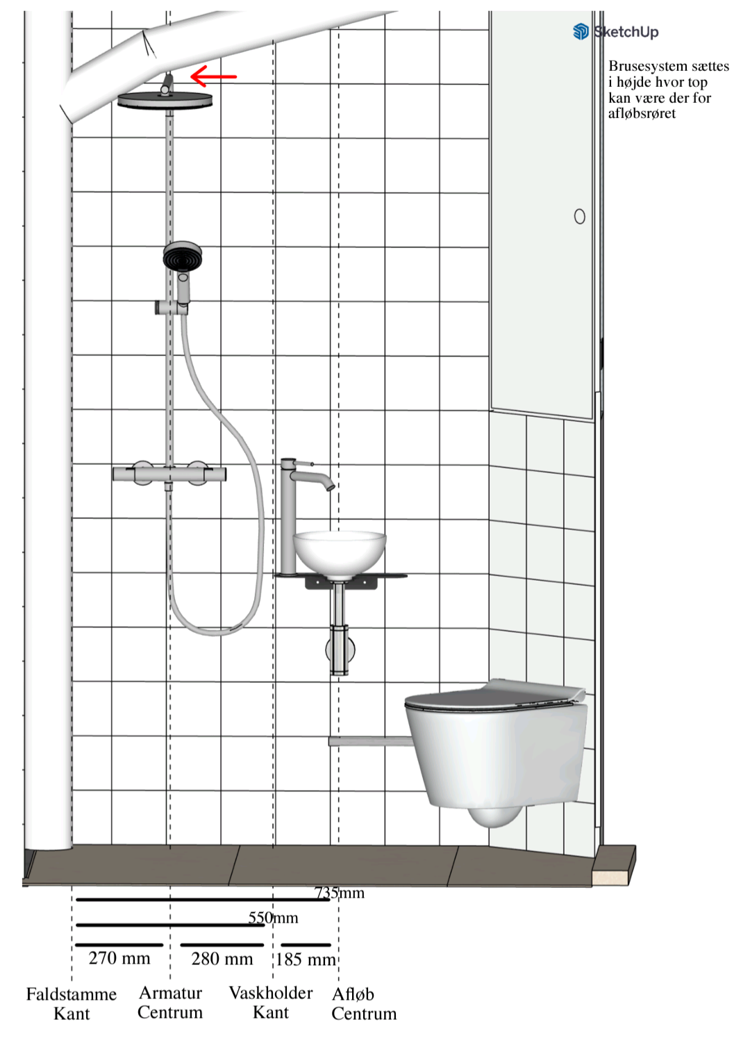 Side view of bathroom design
